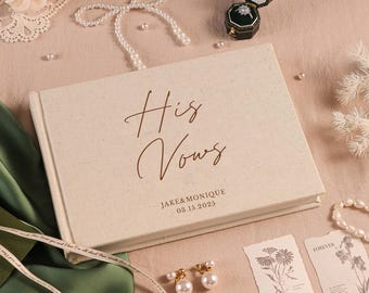 Linen Wedding Vow Booklets, Personalized His and Her Vow Books, Custom Bride Groom Gift, Ceremony Keepsake
