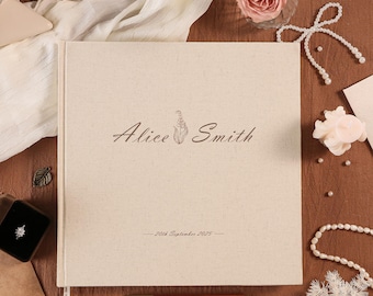 Linen Wedding Guest Book: Keepsake Photo Album Scrapbook
