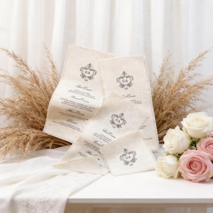 Menú de boda de lino, invitación de boda de tela personalizada, invitación rústica de una sola hoja, menú de lino y algodón personalizado