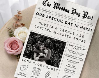 Custom Printed Wedding Newspaper Invitation, Personalized Vintage Newspaper Wedding Invite, Unique Wedding Story Invitation