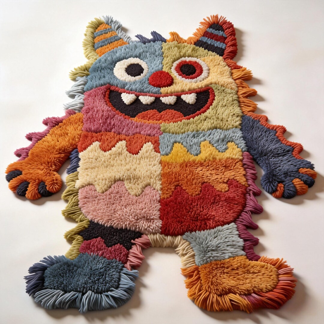 Monster Ink Rug Whimsical Rainbow Monster Rug | Cozy Wool Playmat for Nursery - Etsy