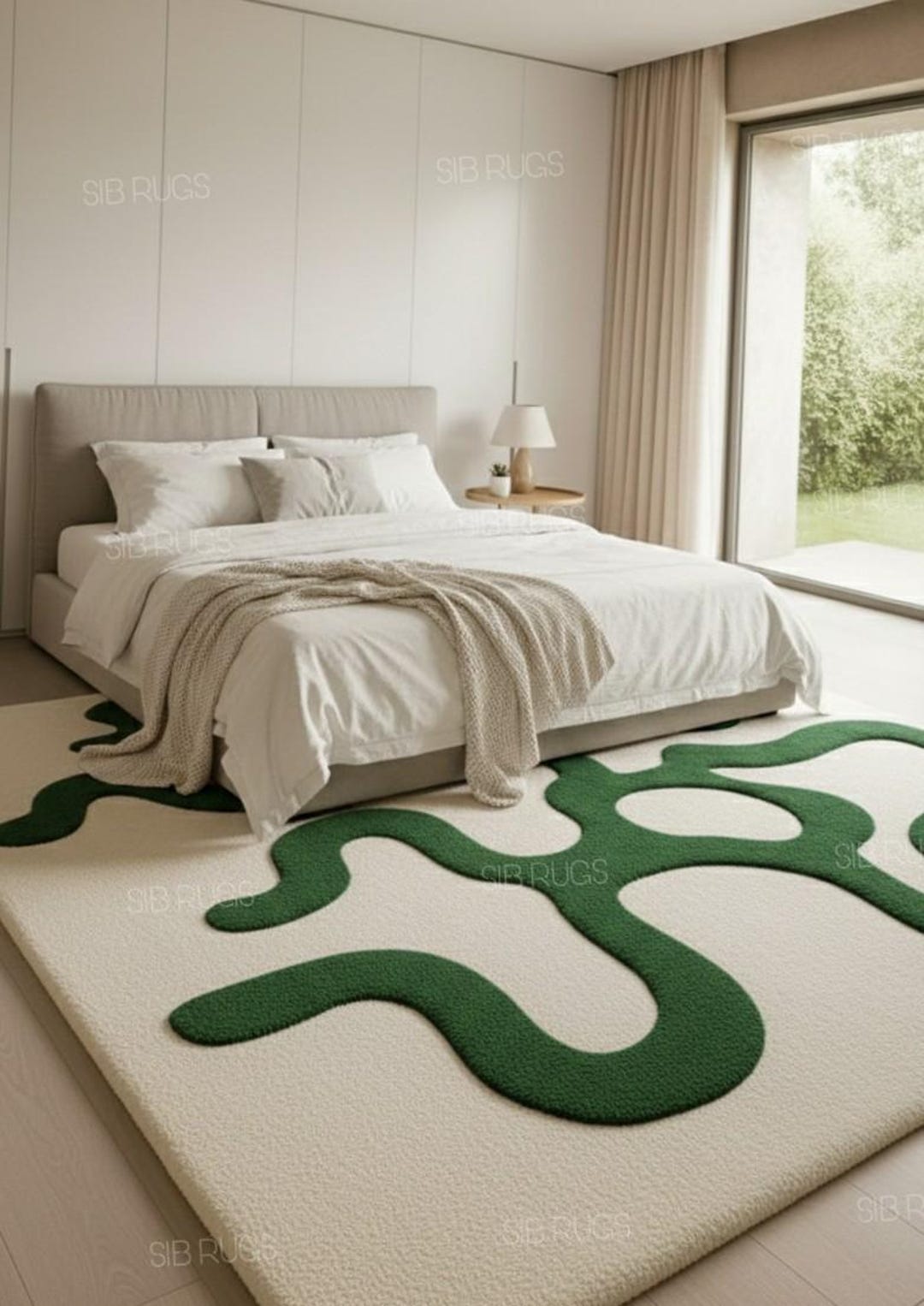 Patterned Green Rug Abstract Design Hand Tufted Wool Rug | Modern Green Abstract Design - Etsy