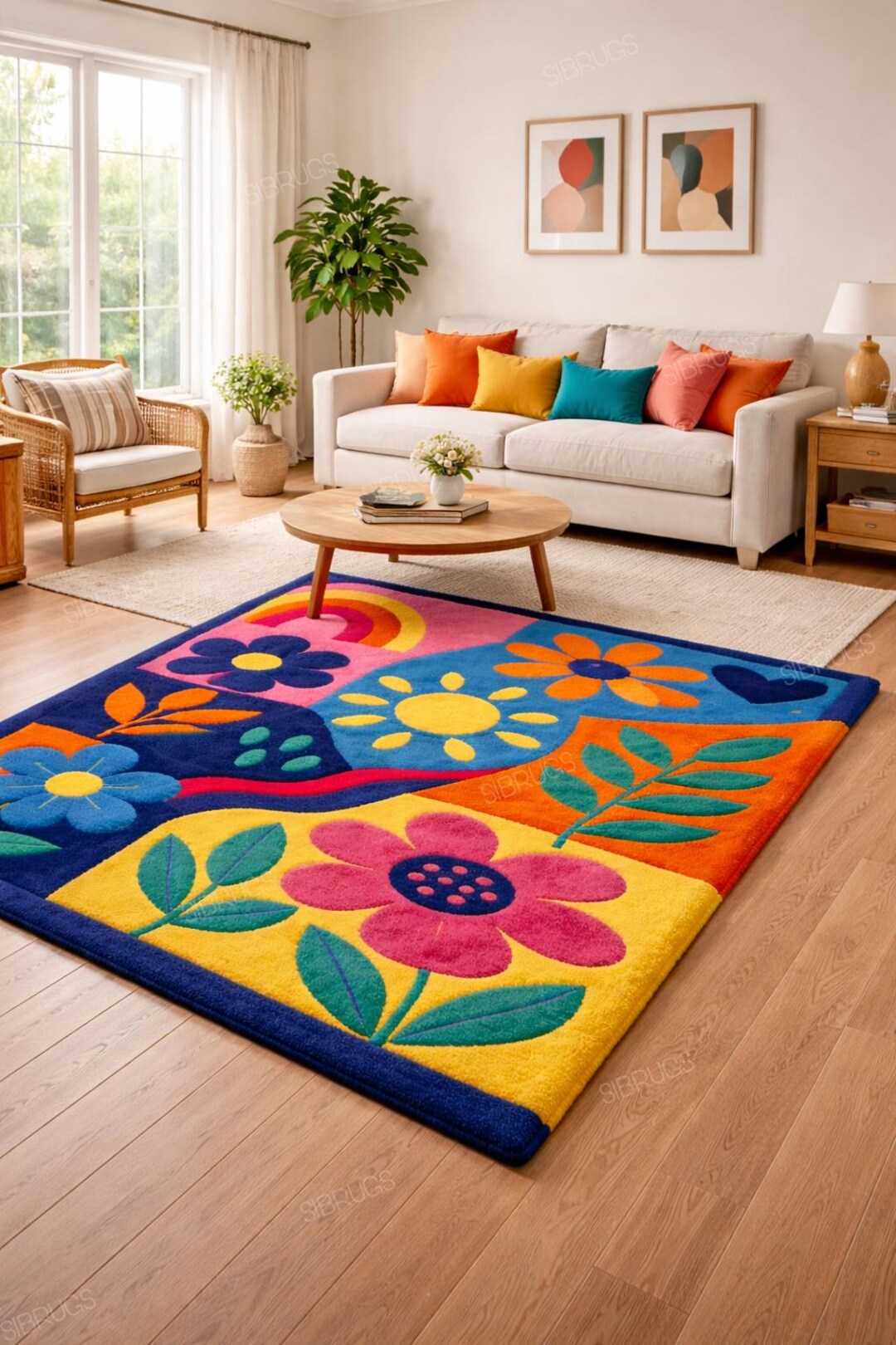 Hand Tufted Floral Area Rug | Colorful Boho Living Room Decor - Etsy