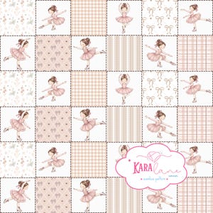Patrón sin costuras de patinaje artístico, tela de patchwork de bailarina rosa (descarga digital)