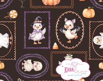 ハロウィンのガチョウのシームレスパターン、子供部屋用デジタルペーパー、不気味なベビー壁紙（デジタルダウンロード）