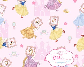 プリンセス・グースのシームレスパターン、おとぎ話のお城のデジタルペーパー、女の子向け壁紙（デジタルダウンロード）