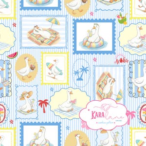 Goose Seamless Pattern, Summer Beach Duck Frames, Nursery Fabric Wallpaper (Digital Download)