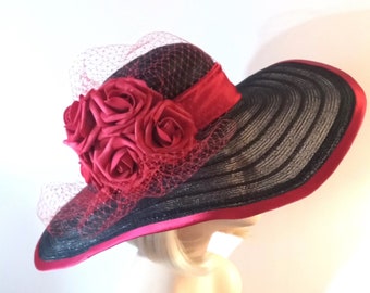 Wide Brim Black and Red Hat