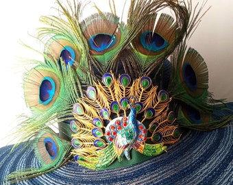 Peacock Feather Hat - Navy Hat - UNIQUE - Kentucky Derby Hat