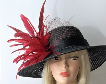 Black and Wine Hat - Wide Brim Hat