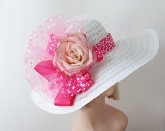 White and Pink Hat - Polka Dots