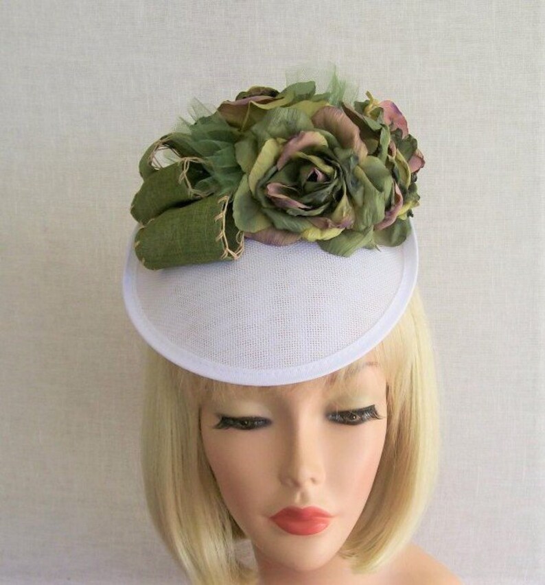 White and Green Fascinator Hat Etsy