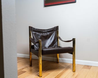 Börje Johanson Swedish vintage leather & wood Safari Chair, 1970s