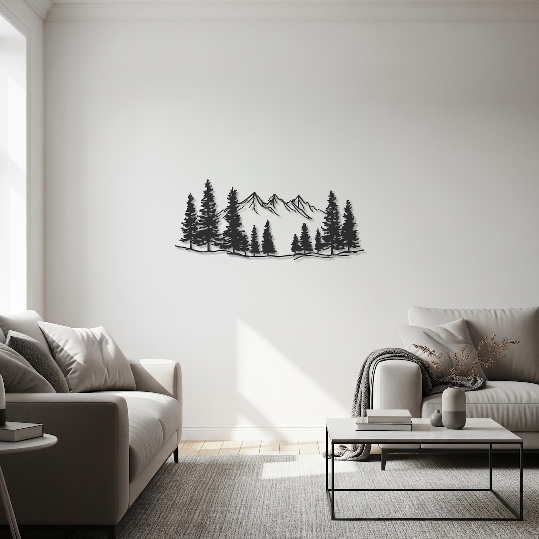 Mountain Metal Wall Art, Forest Tree Decor, Nature Wall Sculpture ...