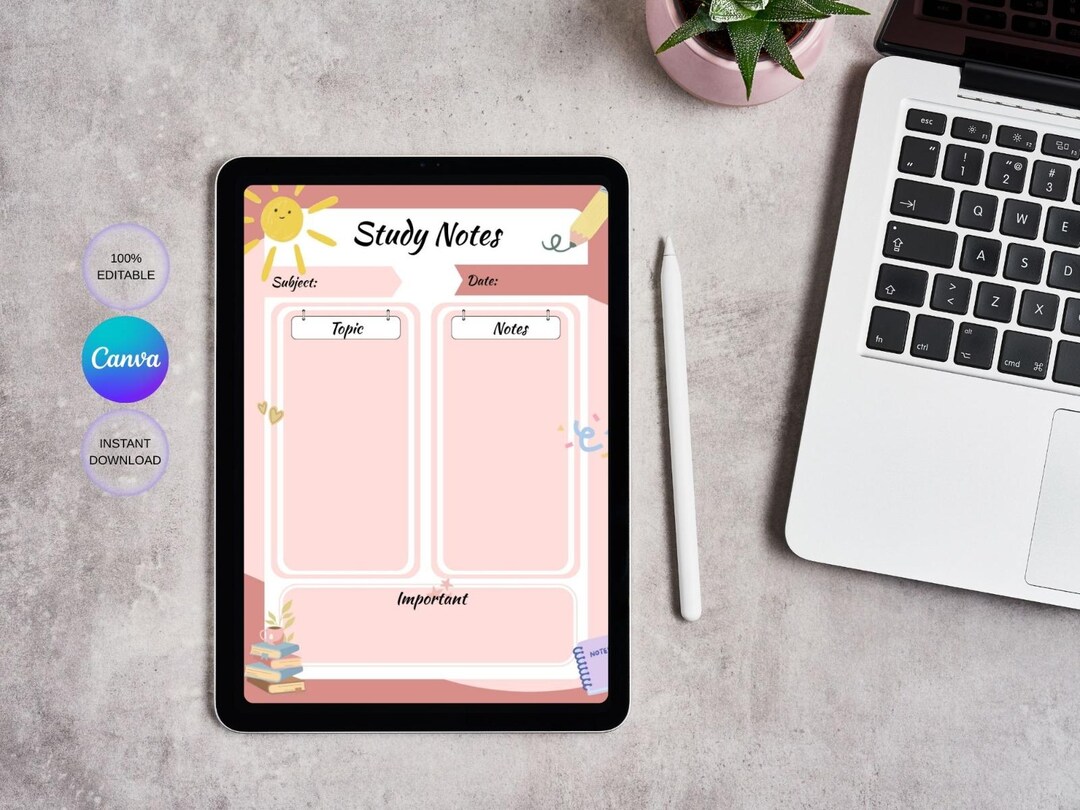 Study Notes Template | Printable A4 A5 (digital Download) - Etsy