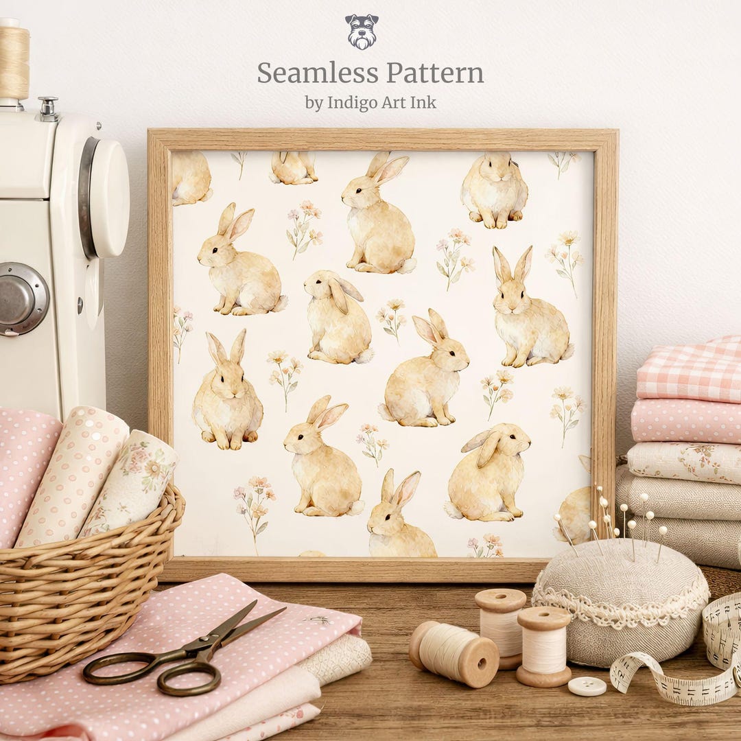 Watercolor Bunny Pattern, Easter Rabbit Seamless Digital Paper, Nursery ...