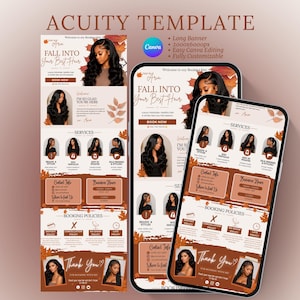 Hairstylist Acuity Scheduling Template Minimalist Fall Design Template for Salon Autumn acuity Booking Website Canva DIY Fall Theme Website