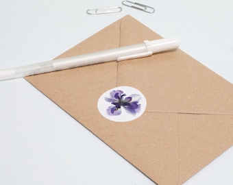 Purple Floral stickers, Round Flower stickers pack, Scrapbook stickers, Envelope seal, Pretty Floral Stationery, Planner & journal stickers