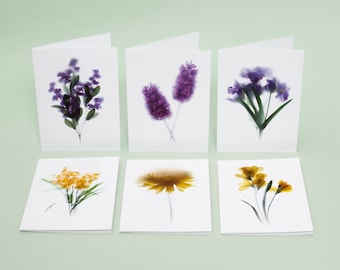 Yellow & Purple Floral Note cards pack, Pretty Botanical cards Multipack, Art Cards Blank Inside, Any Occasion cards, Birthday card pack