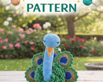 Pfau Amigurumi Muster PDF, Anleitung zur Herstellung von Pfauen, Plüschtier DIY, digitaler Download
