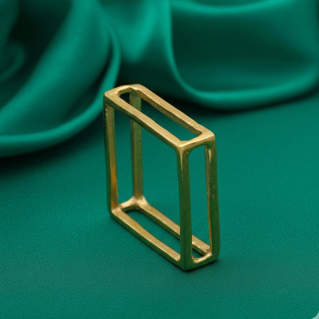 Rectangular Bands Gold Square Geometric Ring, Minimalist Open Rectangle Band, Modernist ...