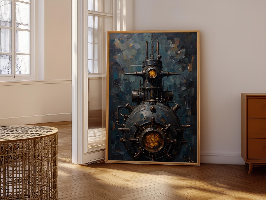 Steampunk Submarine Wall Art, Industrial Bathysphere Oil Painting, Dark ...