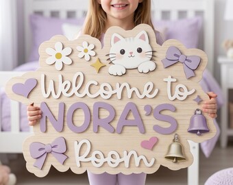 Gepersonaliseerd bord babymeisje kinderkamer, aangepaste naam kamerdecor voor kinderen, lavendel bloemen muurplaquette, nieuw babycadeau, houten naambord