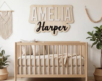 Aangepaste kinderkamernaambord houten muurdecoratie, gepersonaliseerd 3D babynaambord voor boven wieg, kinderkamerbrieven, kraamcadeau