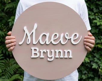 Gepersonaliseerde naambordje babymeisje decoratie | Houten naambord voor kinderkamer, boho rond 3D-naambord, aangepast kraamcadeau