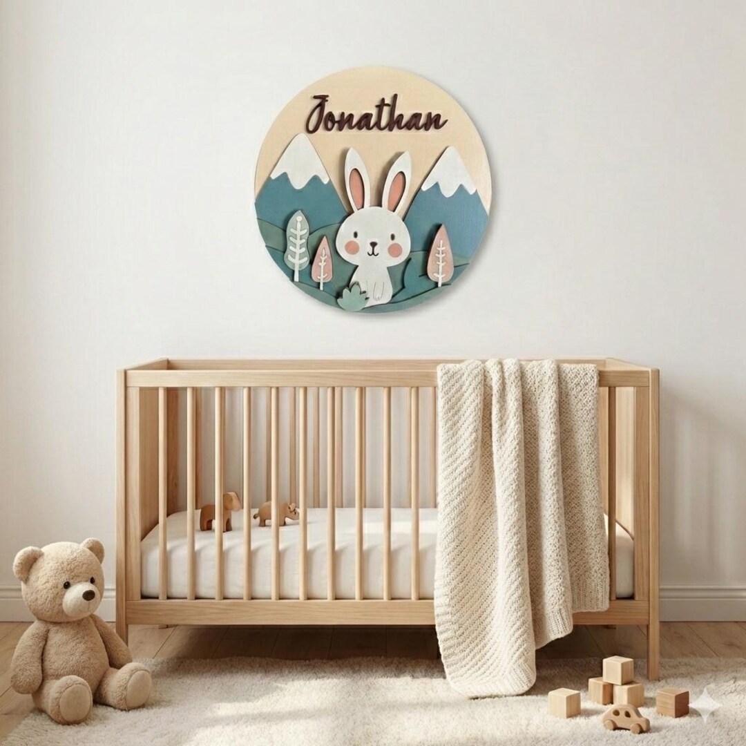 Name Sign For Rabbit Personalized Wooden Rabbit Name Sign | 3D Nursery Decor - Etsy
