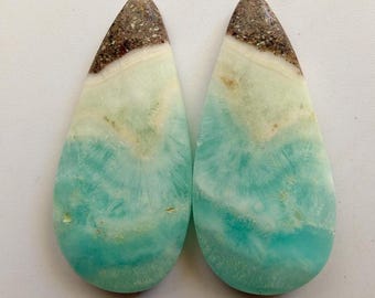 Natural Blue Oregonite Cabochon Matching Loose Gemstone Weight 48 Caret 1 Pair Size 36X17X5 MM Smooth Polished Oregonite for Jewelry Making
