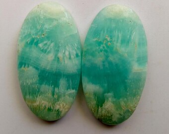 Cabochões de Oregonita Azul Natural, Gema Solta Combinando, Peso 43 Quilates, 1 Par, Tamanho 30x16x5 mm, Oregonita Lisa e Polida para Confecção de Joias
