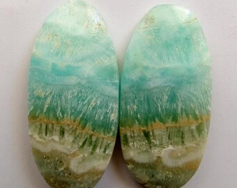 Cabochões de Oregonita Azul Natural, Gema Solta Combinando, Peso 46 Quilates, 1 Par, Tamanho 32x15x5 mm, Oregonita Lisa e Polida para Confecção de Joias