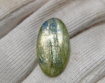AAA品質のグリーンカイヤナイトオーバルカボション（ジュエリー製作用）（21x11x3 mm）