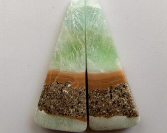 Cabochões de Oregonita Azul Natural, Gema Solta Combinando, Peso 27 Quilates, 1 Par, Tamanho 31x13x5 mm, Oregonita Lisa e Polida para Confecção de Joias