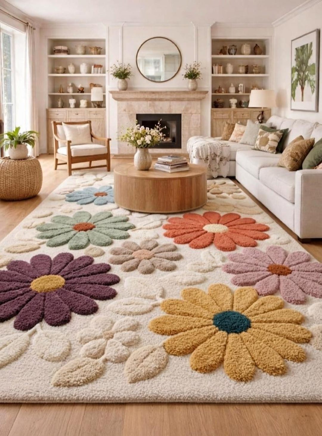 Hand Tufted Wool Floral Rug, Daisy Area Carpet, Boho Kids Room Decor - Etsy