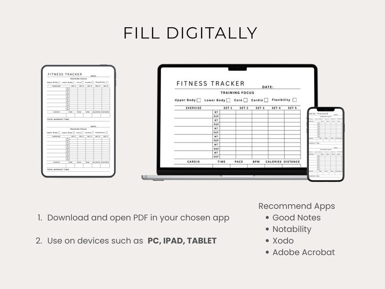Fitness Tracker Printable | Workout Log PDF | Weekly Exercise Planner ...