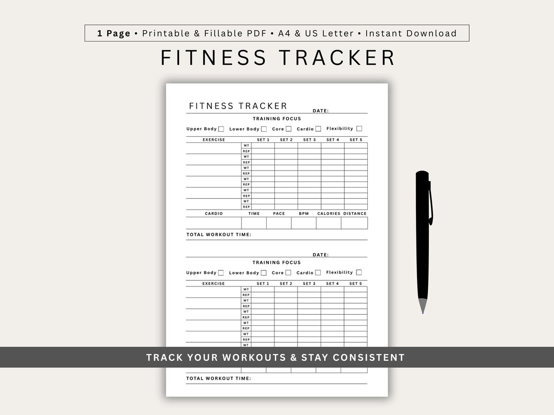 Fitness Tracker Printable | Workout Log PDF | Weekly Exercise Planner ...