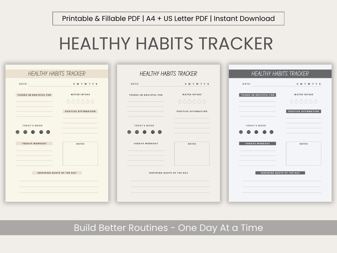 Healthy Habits Tracker Printable - Daily Wellness & Routine Organiser ...