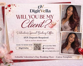 Valentine's Day Booking Flyer | Editable Beauty Business Promo | Hair Lash Nail Stylist Marketing