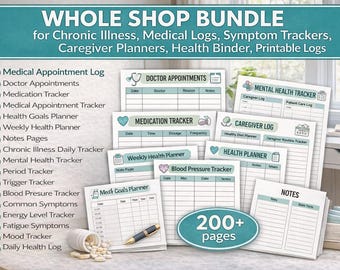 Whole Shop Bundle | Chronic Illness Planner, Medical Log,  Symptom Tracker, Caregiver Binder