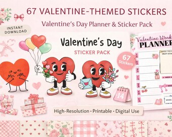 Watercolor Valentine Stickers PNG | Vintage Romantic Planner  Clipart Bundle | Digital Download Sublimation & Scrapbooking