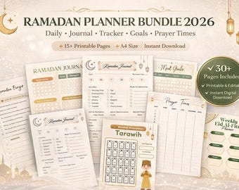 2026 Ramadan Daily Planner | Prayer Tracker, Fasting Log (Digital Download)