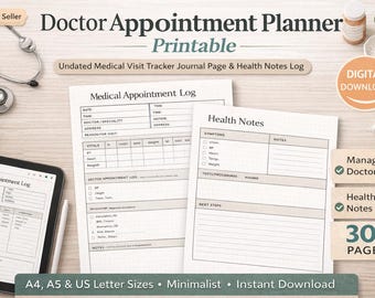 Doctor Appointment Planner | Undated Medical Visit  Tracker + Health Notes Log | Patient Journal