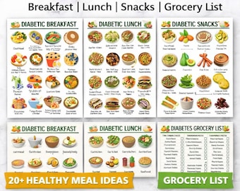 Diabetes Meal Planner Printable | Weekly Food Chart,  Grocery List & Meal Ideas | Diabetic Diet PDF