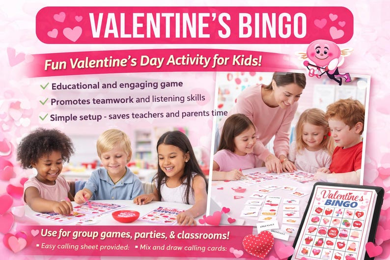 Valentine's Day Bingo Cards Printable | 65 Colorful Kids Classroom ...