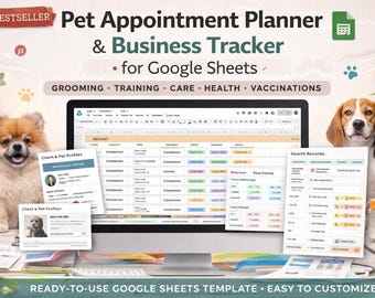 Pet Planner Google Sheets | Dog Cat Grooming + Vet  Appointment + Vaccination Tracker | Pet Business Organizer