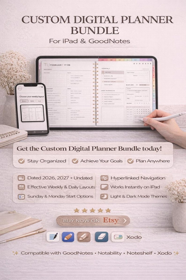 Custom Digital Planner Bundle 2026 2027 Undated | Hyperlinked Goodnotes ...