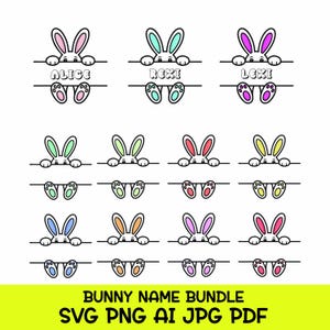 Bunny Name Frame SVG, Split Easter Monogram SVG, Bunny Monogram Frame, Easter Bunny SVG, Cricut & Silhouette Cut File,Digital Download