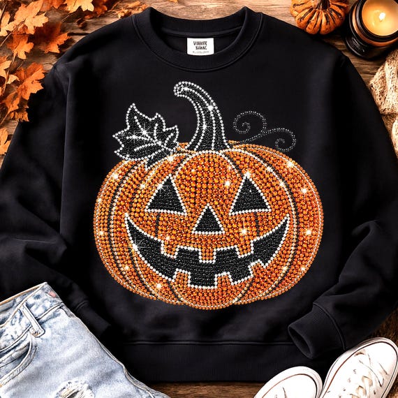 Pumpkin Rhinestone PNG, Halloween Jack O Lantern Bling PNG, Sparkle Pumpkin Sublimation, Halloween Shirt Design, Digital Download